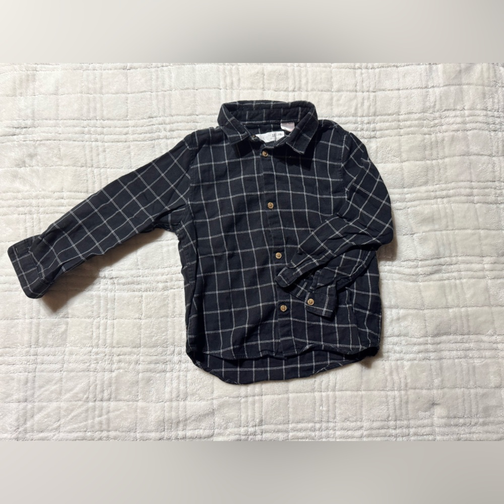 Zara Kids Black and White Checkered Button Down Shirt